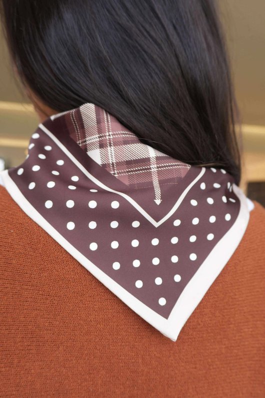 Plaid & Polka Border Triangle Silk Neckerchief Burgundy